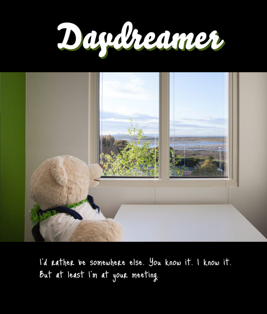DAYDREAMER - I'd rather be somewhere else. You know it. I know it. But at least I'm at your meeting.